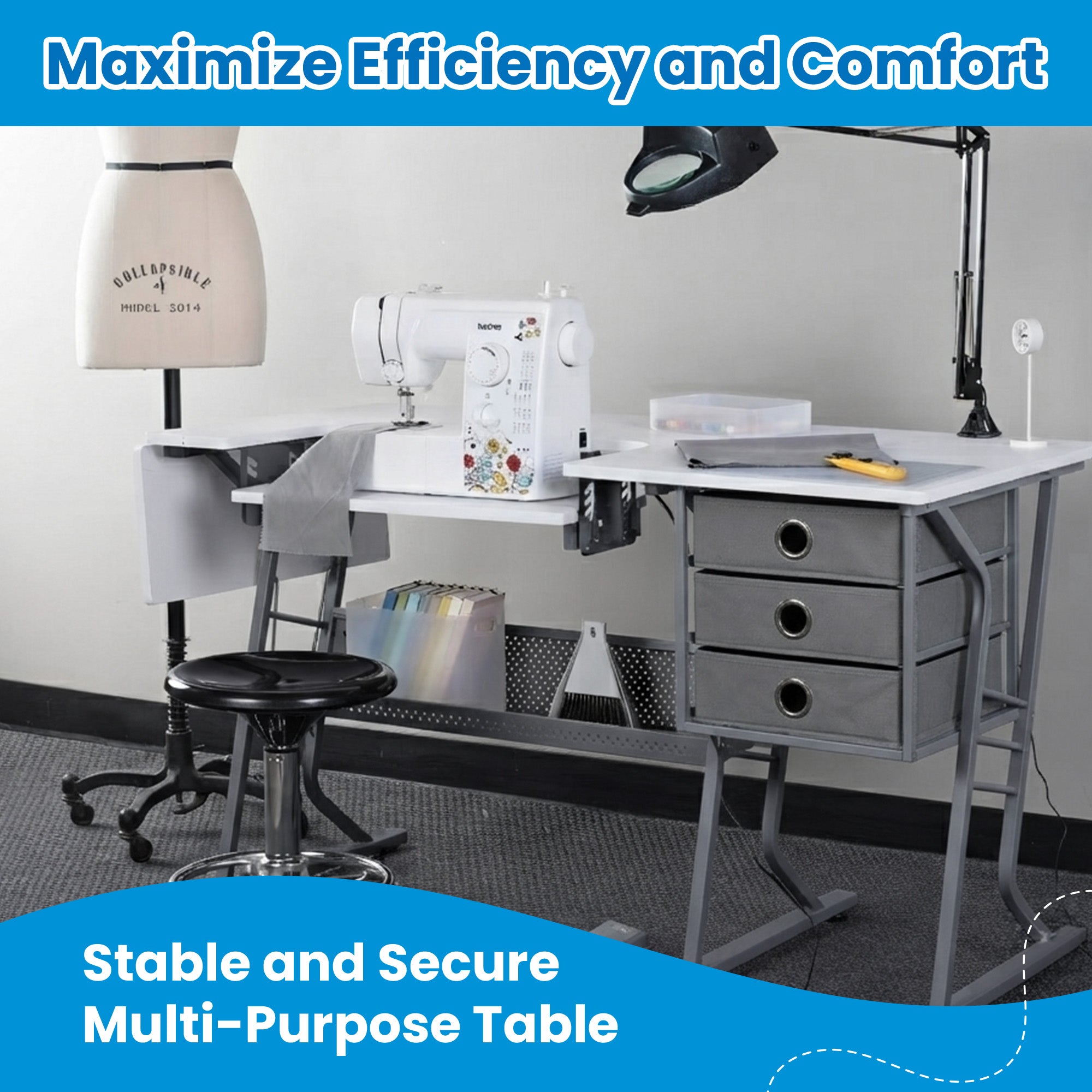 Studio Designs Eclipse Ultra Sewing Machine Craft Table Cabinet, Grey/White - VMInnovations