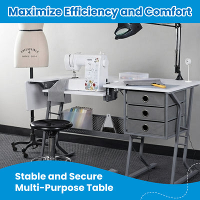 Studio Designs Eclipse Ultra Sewing Machine Craft Table Cabinet, Grey/White - VMInnovations