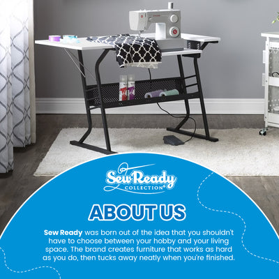 Sew Ready Eclipse Hobby Sewing Table with Storage Drawer and Shelves, Black