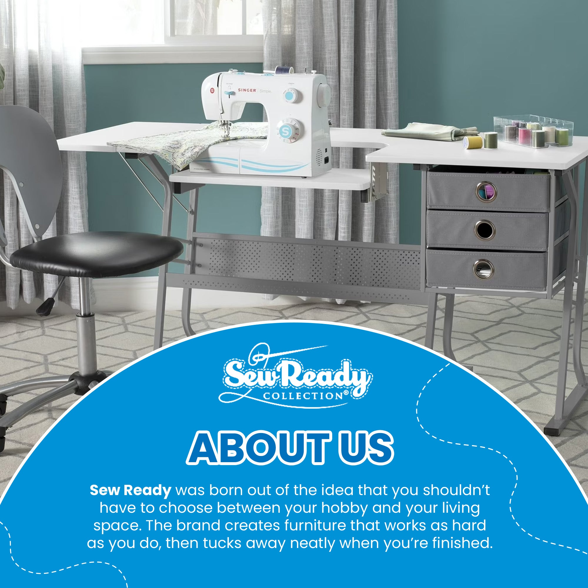 Studio Designs Eclipse Ultra Sewing Machine Craft Table Cabinet, Grey/White - VMInnovations