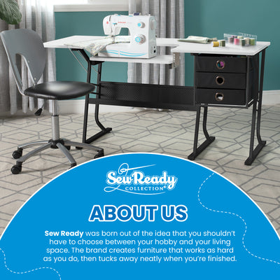 Sew Ready Eclipse Hobby Sewing Table with Storage Drawer and Shelves, Black