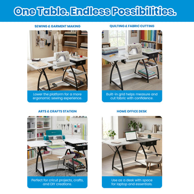 Sew Ready Comet Plus Craft Sewing Table with Accurate Fabric Cutting Grid-Top