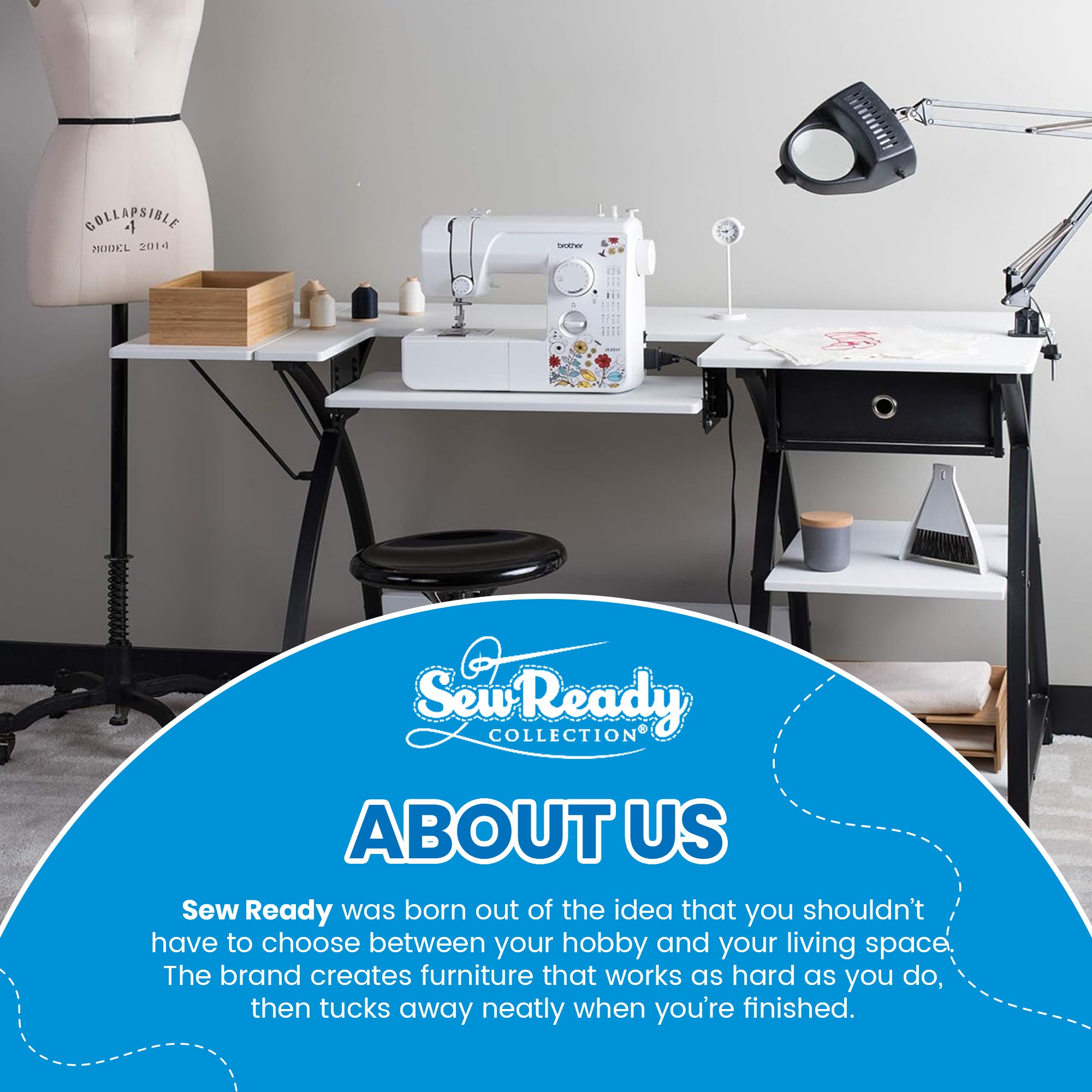 Sew Ready Comet Plus Hobby Sewing Table with Storage Drawer and Shelves, Black - VMInnovations