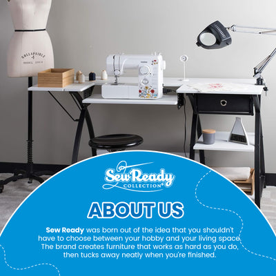 Sew Ready Comet Plus Hobby Sewing Table with Storage Drawer and Shelves, Black - VMInnovations