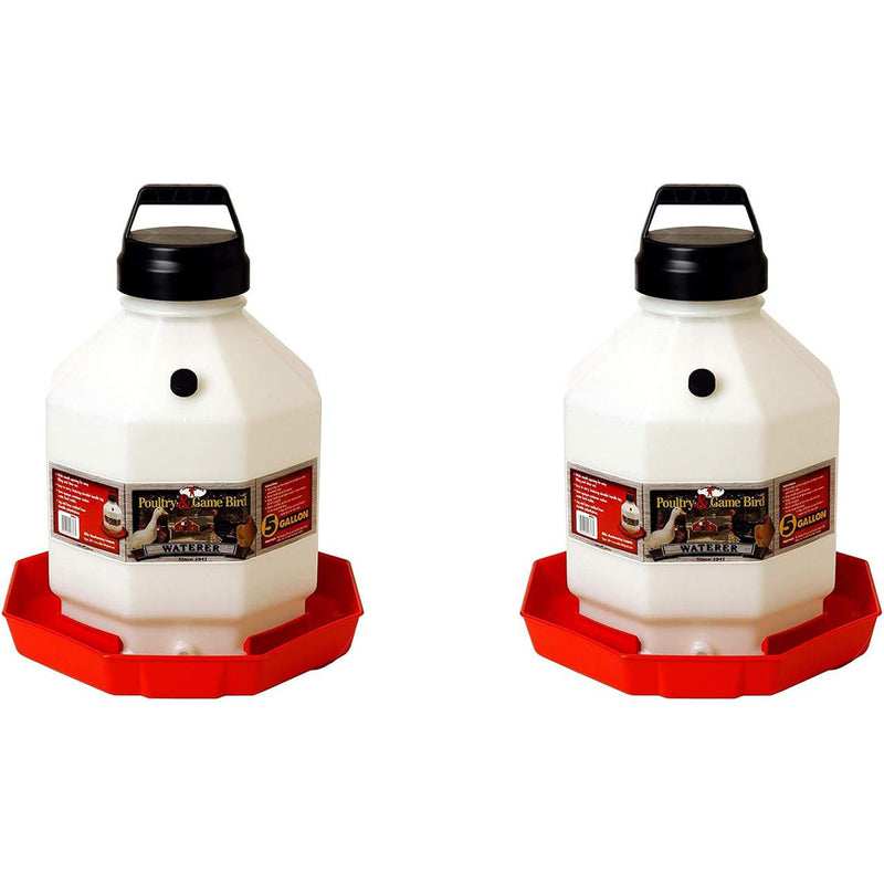 Little Giant PPF5 5 Gallon Automatic Poultry Waterer for Chickens, Red (2 Pack)