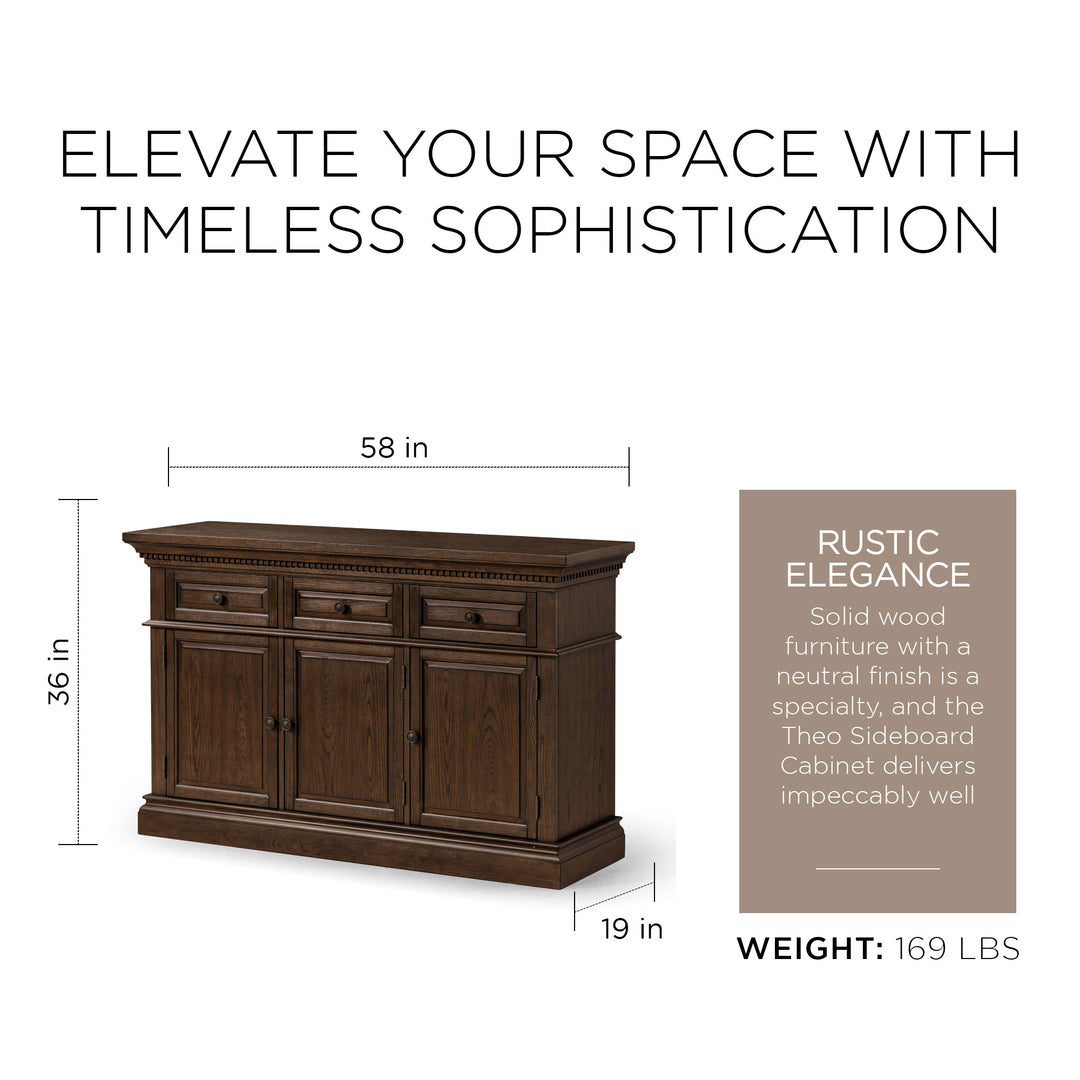 Maven Lane Theo Traditional Wooden Sideboard in Antiqued Brown Finish - VMInnovations