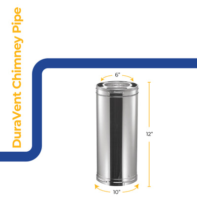 DuraVent DuraPlus Chimney Pipe, Stainless Steel, Double Wall, 6” x 12”(Open Box) - VMInnovations