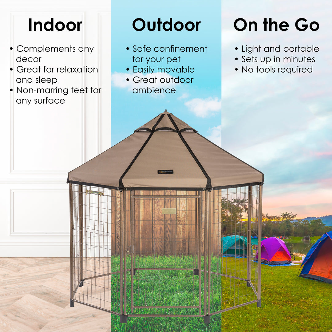 Advantek 5 Ft Portable Indoor Outdoor Metal Pet and Dog Gazebo with Cover (Used)