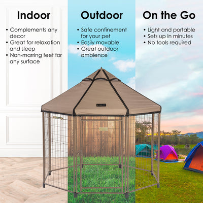 Advantek 5 Ft Portable Indoor Outdoor Metal Pet and Dog Gazebo with Cover (Used) - VMInnovations