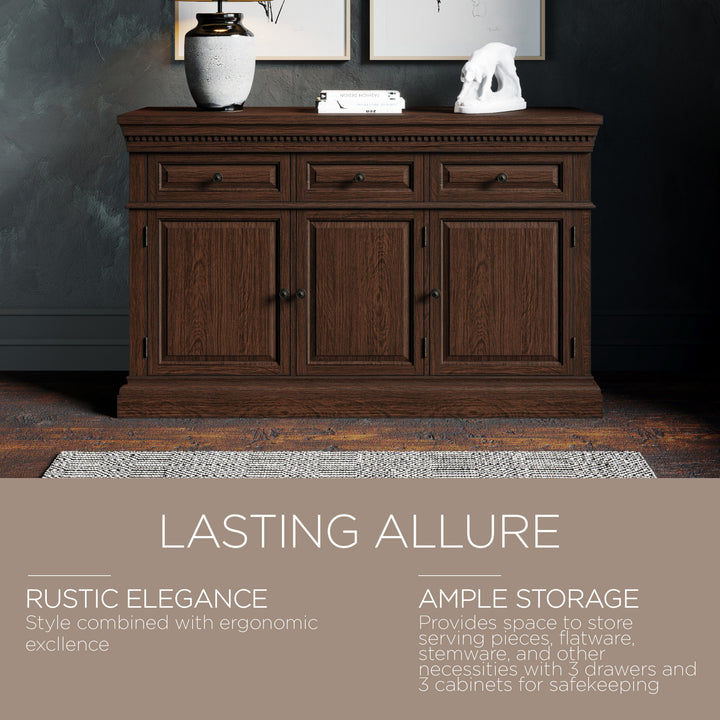 Maven Lane Theo Traditional Wooden Sideboard in Antiqued Brown Finish - VMInnovations