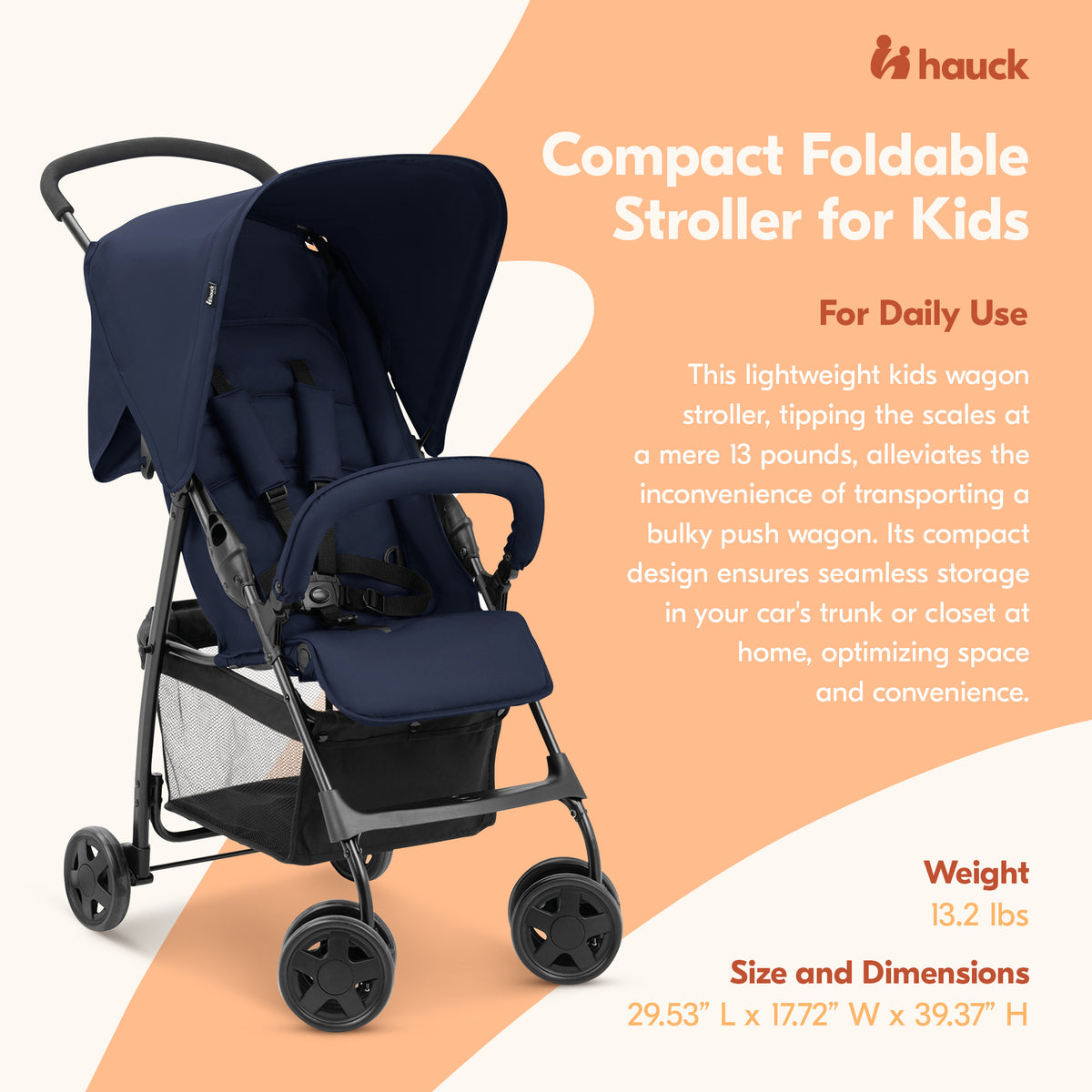 hauck Sport T13 Lightweight Compact Foldable Stroller Push Chair Dark Blue(Used)