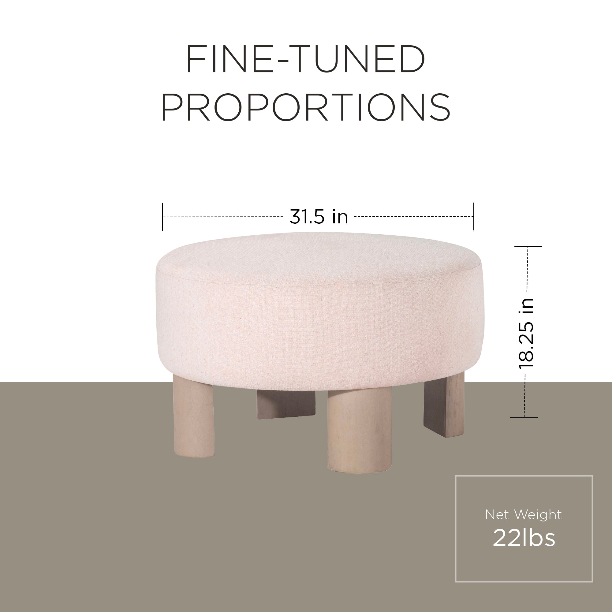 Maven Lane Contemporary Upholstered Ottoman with Refined White Wood Finish(Used) - VMInnovations