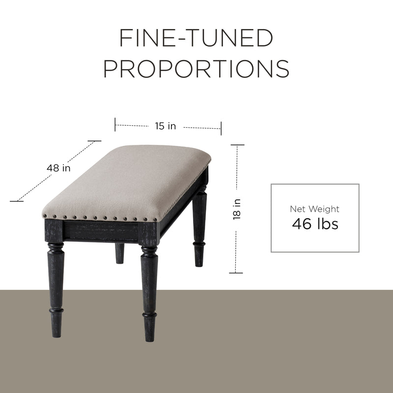 Maven Lane Elizabeth Traditional Upholstered Wooden Bench, Antiqued Black Finish