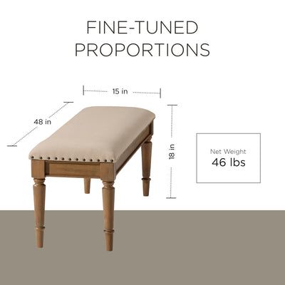 Maven Lane Elizabeth Traditional Upholstered Wood Bench, Antiqued Natural Finish - VMInnovations