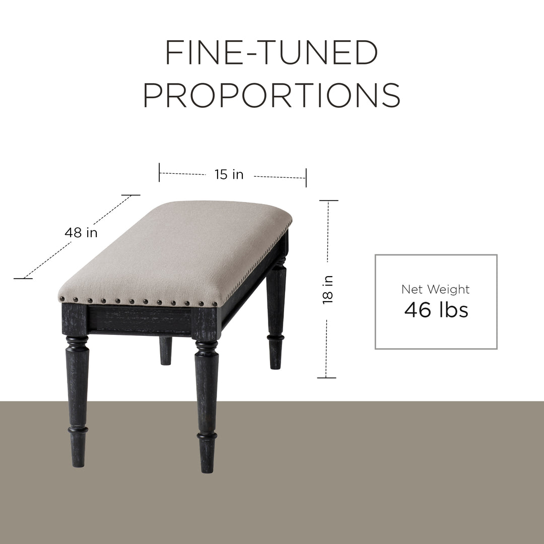 Maven Lane Traditional Upholstered Wooden Bench, Antiqued Black Finish (Used) - VMInnovations