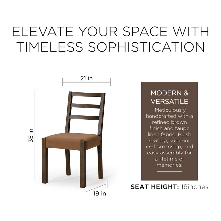 Maven Lane Willow Rustic Dining Chair, Brown with Clay Canvas Fabric, Set of 2