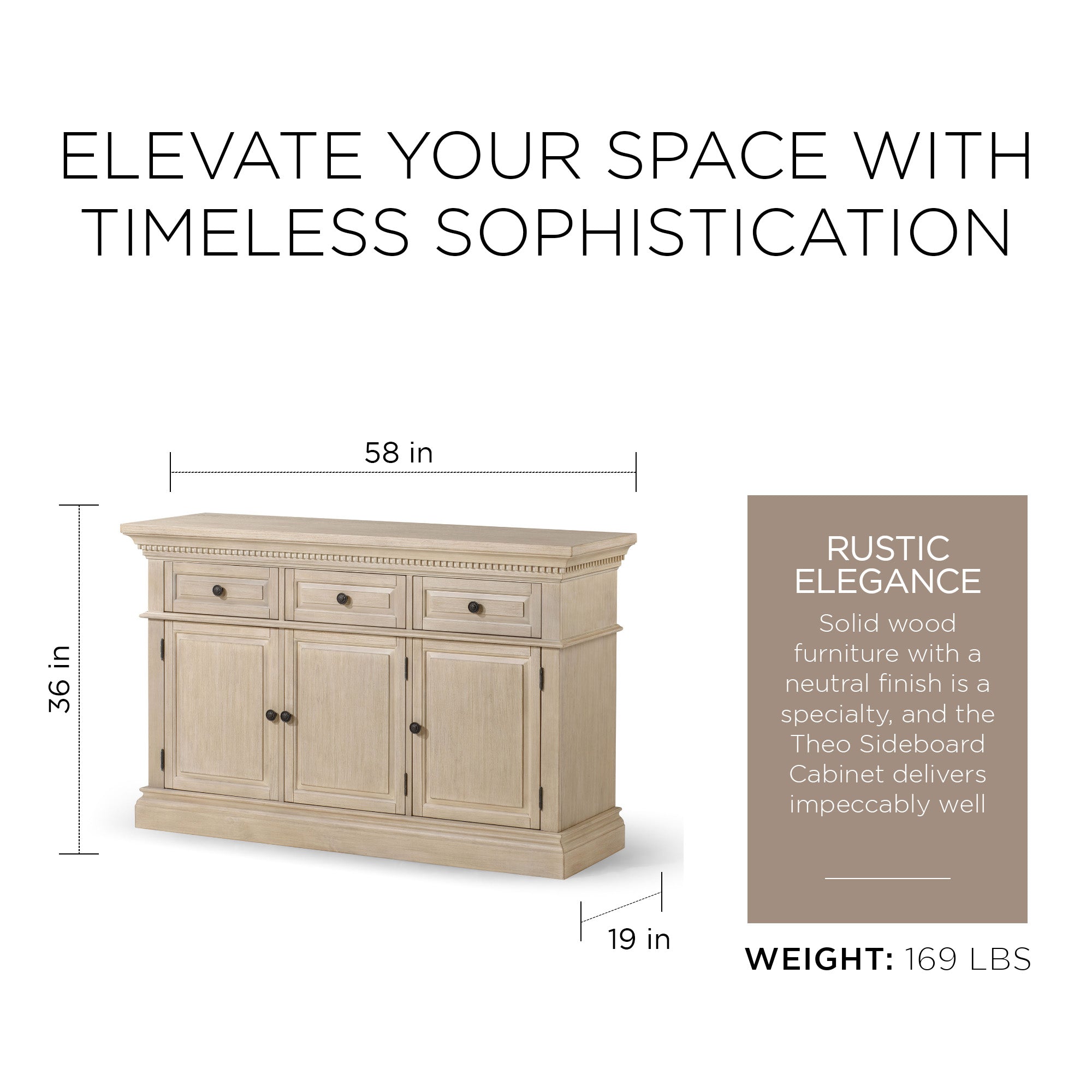 Maven Lane Theo Traditional Wooden Sideboard in Antiqued White Finish - VMInnovations
