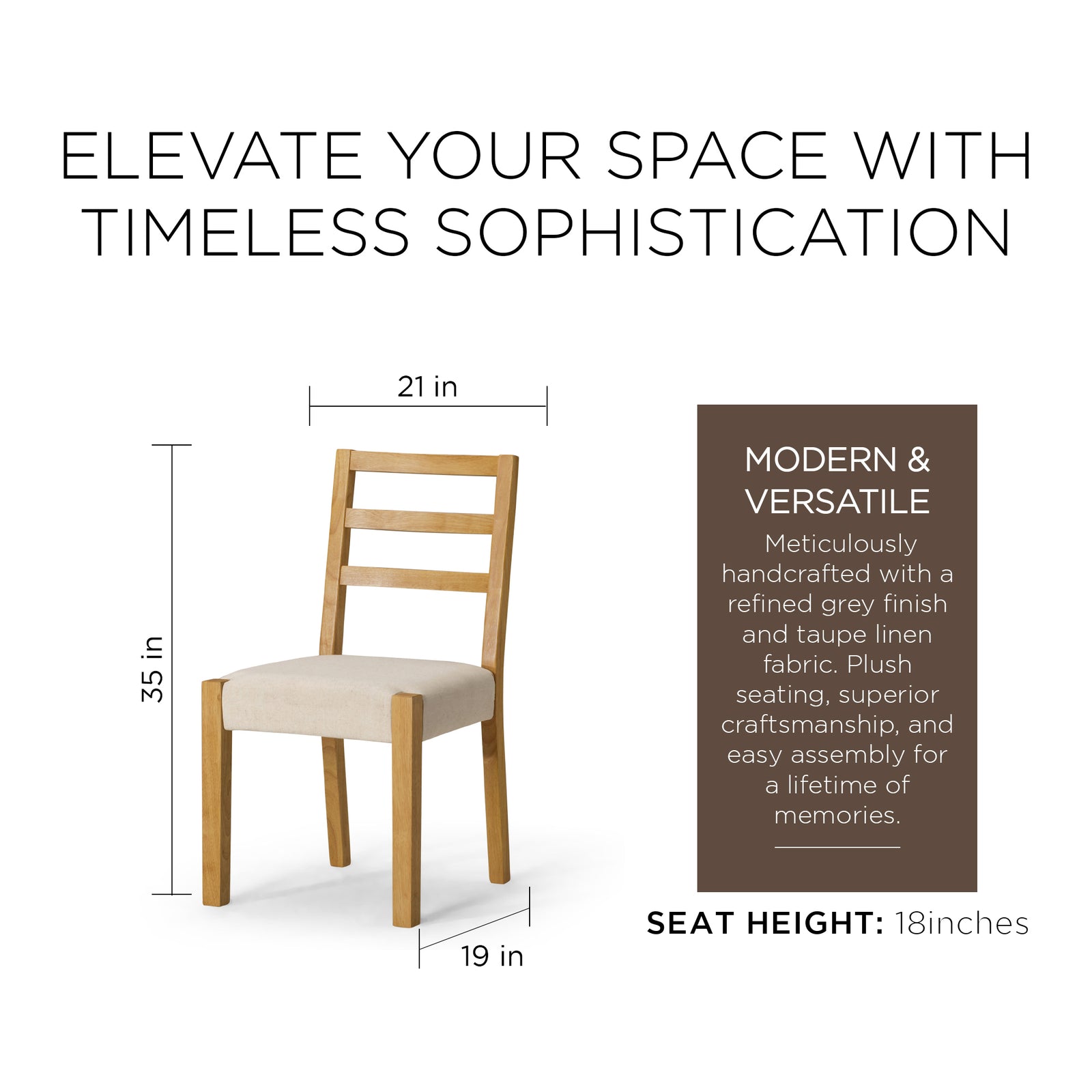 Maven Lane Willow Rustic Dining Chair, Natural with Taupe Linen Fabric, Set of 2 - VMInnovations