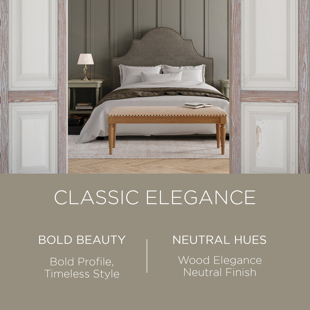 Maven Lane Elizabeth Traditional Upholstered Wood Bench, Antiqued Natural Finish