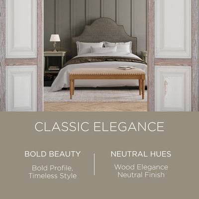 Maven Lane Elizabeth Traditional Upholstered Wood Bench, Antiqued Natural Finish - VMInnovations