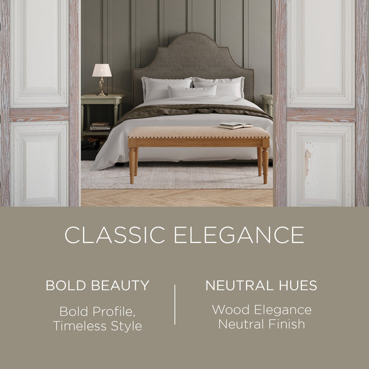 Maven Lane Elizabeth Traditional Upholstered Wood Bench, Antiqued Natural Finish
