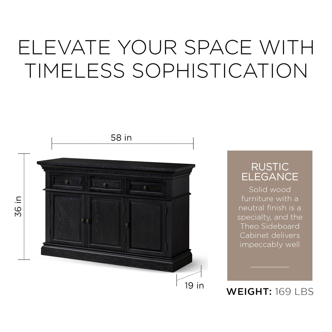 Maven Lane Theo Traditional Wooden Sideboard in Antiqued Black Finish - VMInnovations