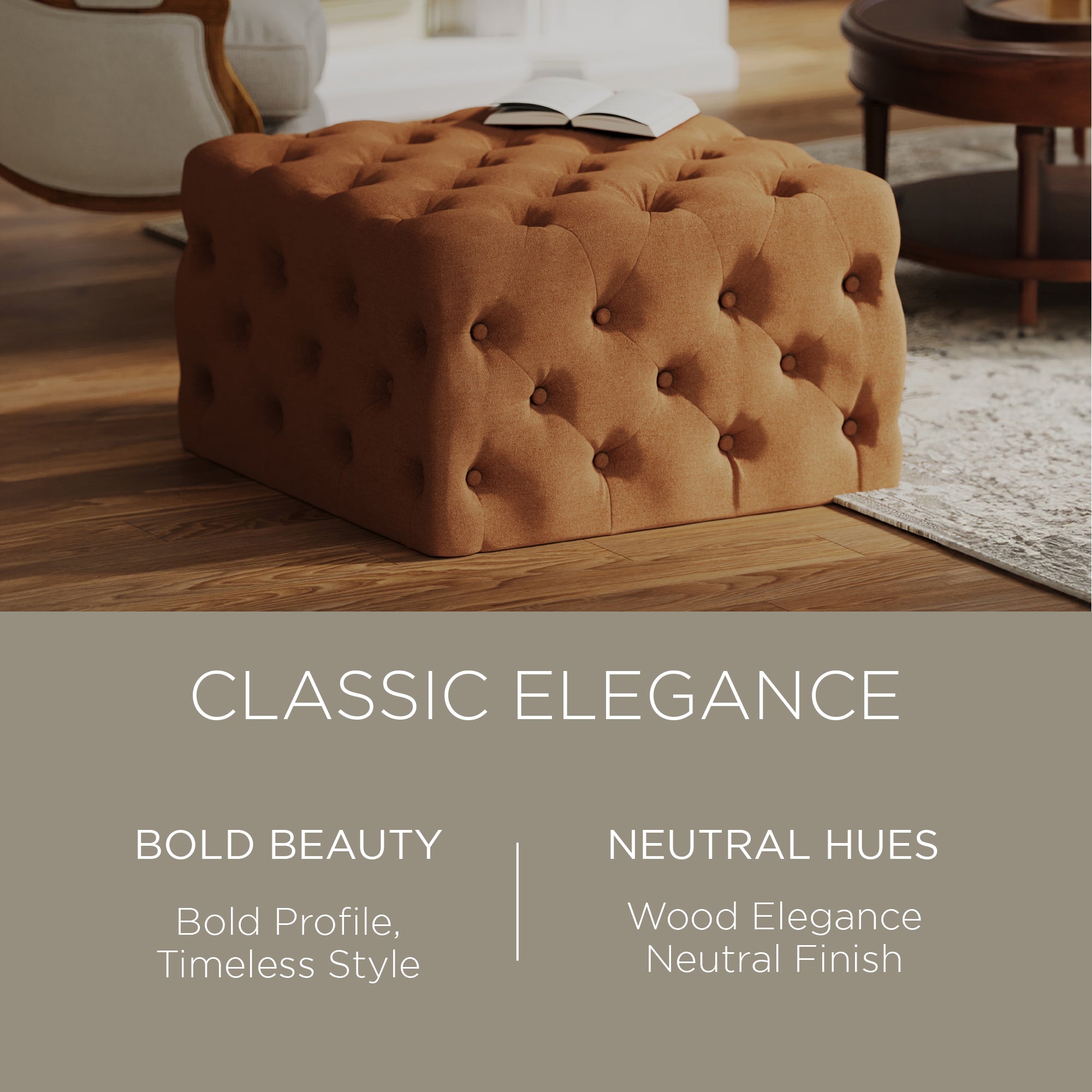 Maven Lane Henry Traditional Ottoman in Clay Fabric Upholstery (Used) - VMInnovations