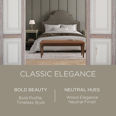 Maven Lane Elizabeth Traditional Upholstered Wooden Bench, Antiqued Brown Finish - VMInnovations