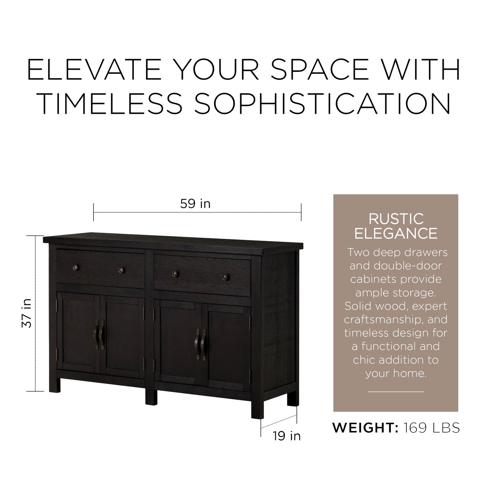 Maven Lane Felix Rustic Wooden Sideboard in Weathered Black Finish - VMInnovations