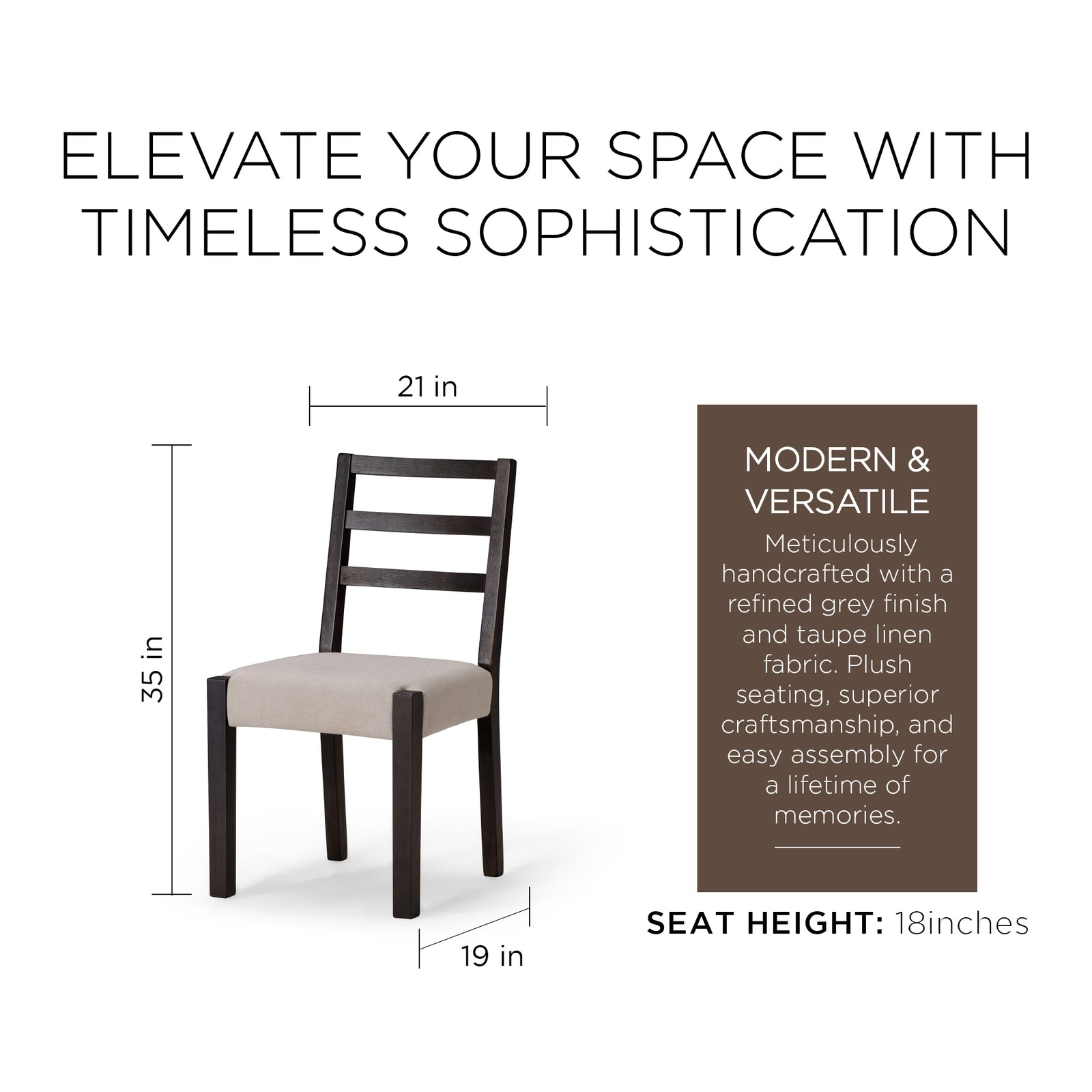 Maven Lane Willow Rustic Dining Chair, Black w/Dove Weave Fabric, Set of 2(Used) - VMInnovations