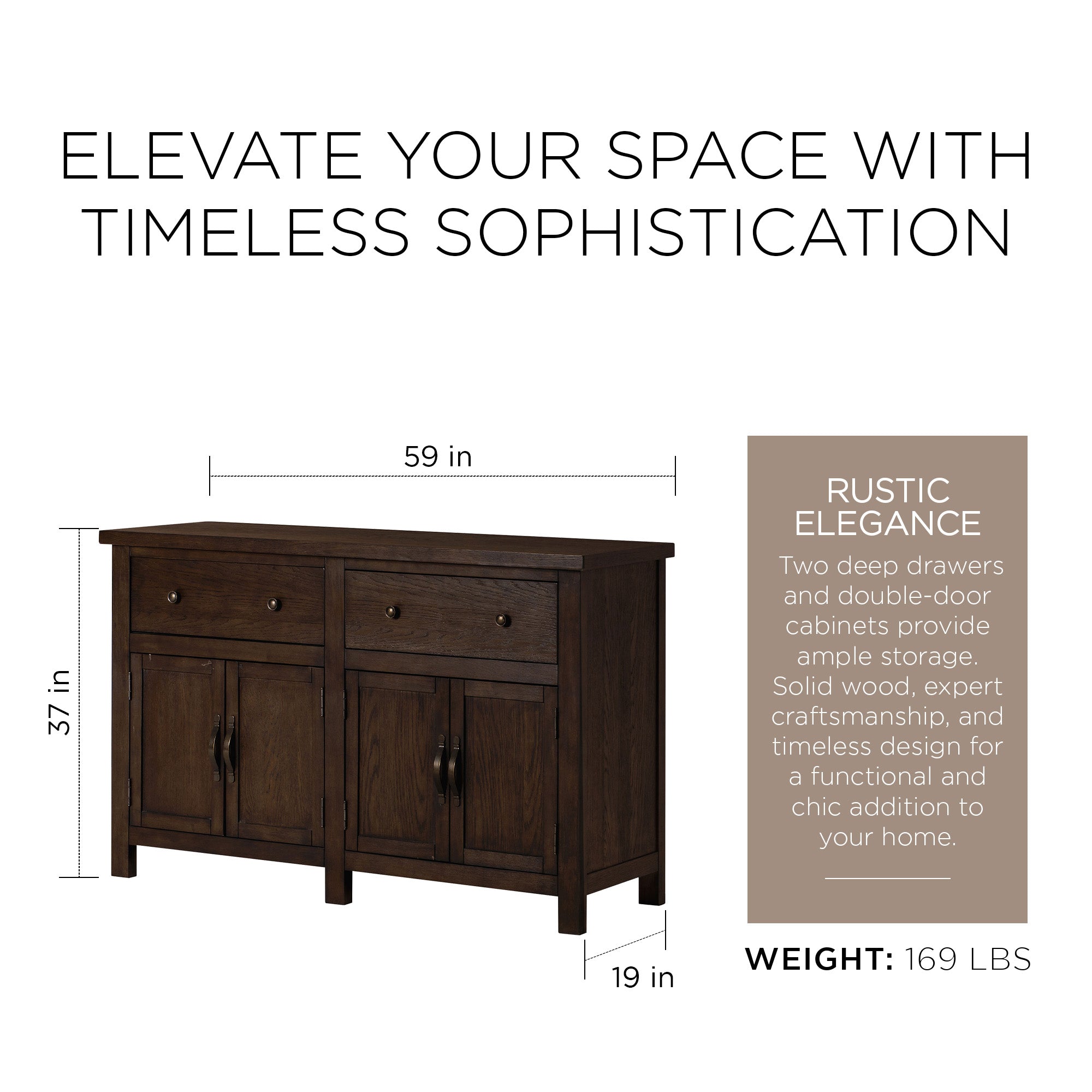 Maven Lane Felix Rustic Wooden Sideboard in Weathered Brown Finish (Open Box) - VMInnovations
