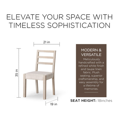 Maven Lane Rustic Dining Chair, White with Cream Weave Fabric, 2pc (Open Box) - VMInnovations