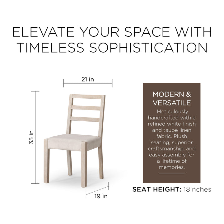 Maven Lane Rustic Dining Chair, White with Cream Weave Fabric, 2pc (Open Box) - VMInnovations