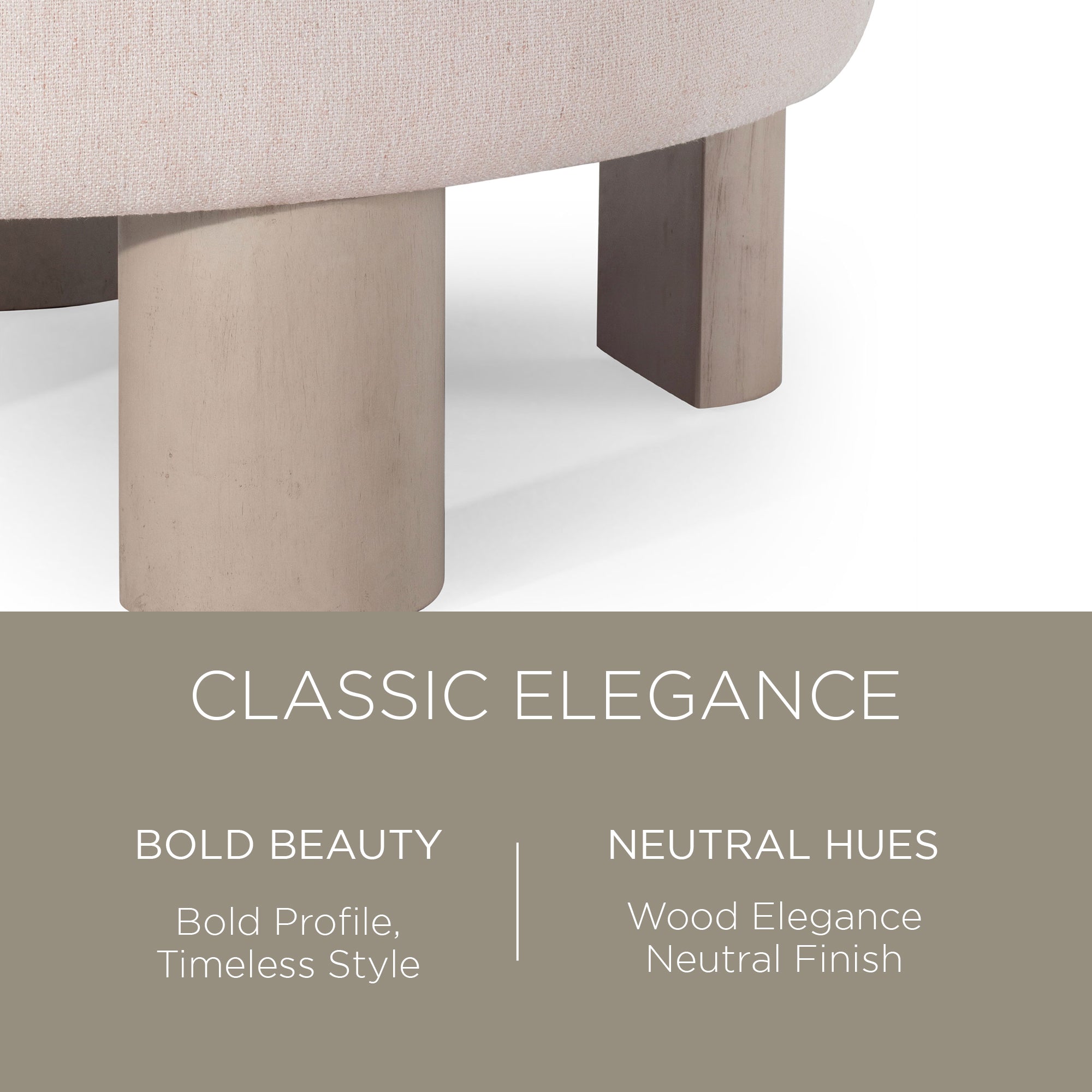 Maven Lane Celia Contemporary Upholstered Ottoman with Refined White Wood Finish - VMInnovations