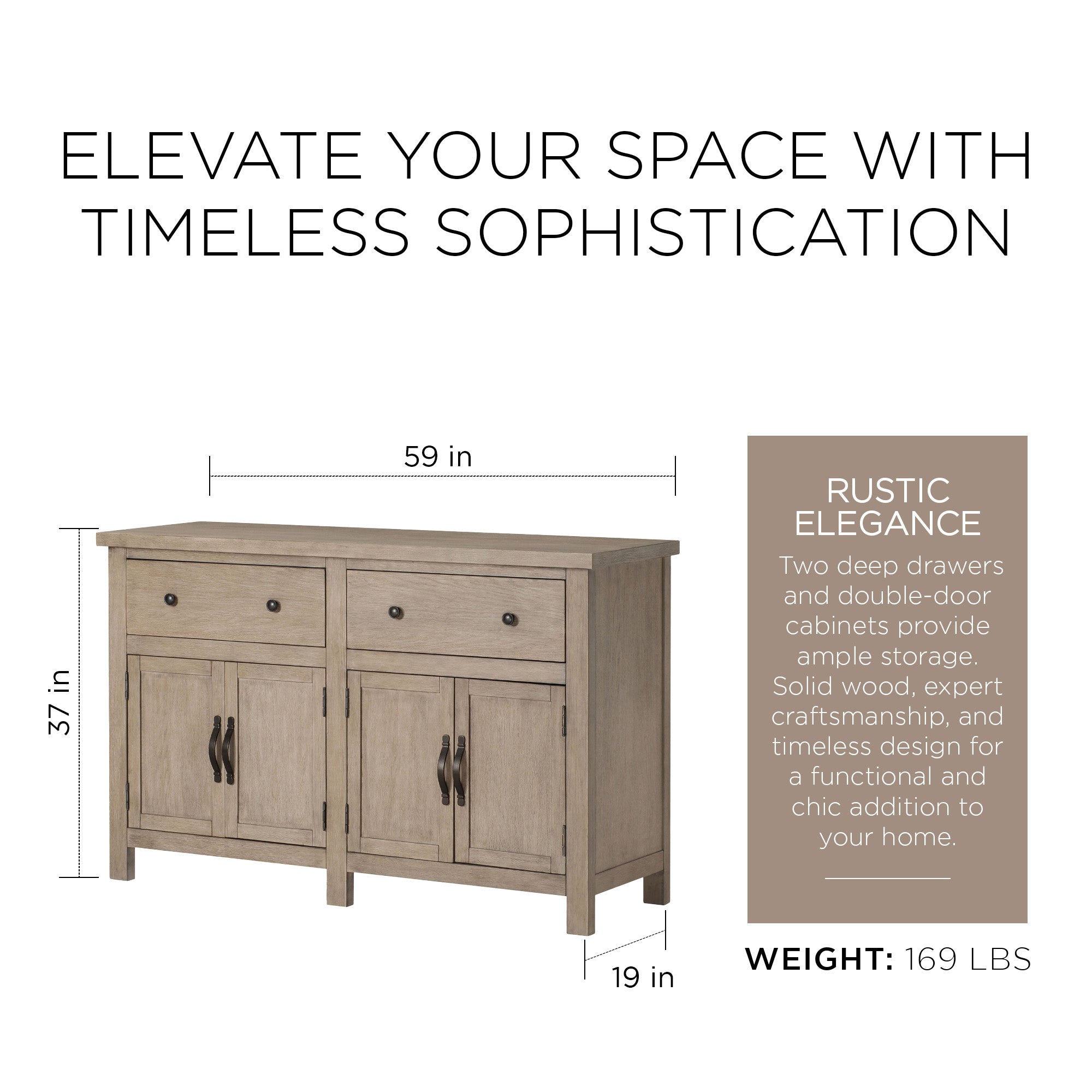 Maven Lane Felix Rustic Wooden Sideboard in Weathered Grey Finish (Used)