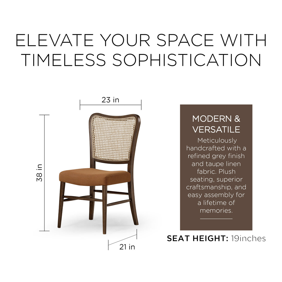 Maven Lane Vera Wood Dining Chair, Antique Brown & Clay Canvas Fabric, Set of 2 - VMInnovations