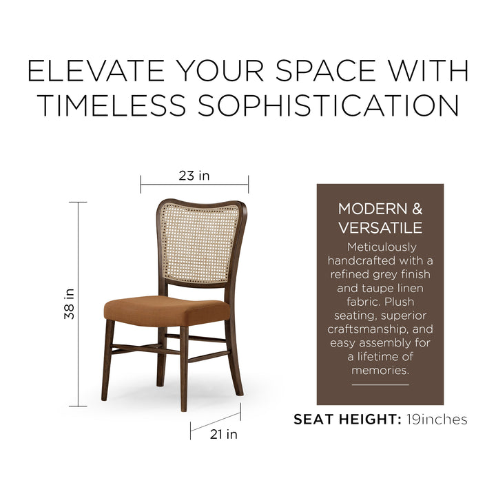 Maven Lane Vera Wood Dining Chair, Antique Brown & Clay Canvas Fabric, Set of 2 - VMInnovations