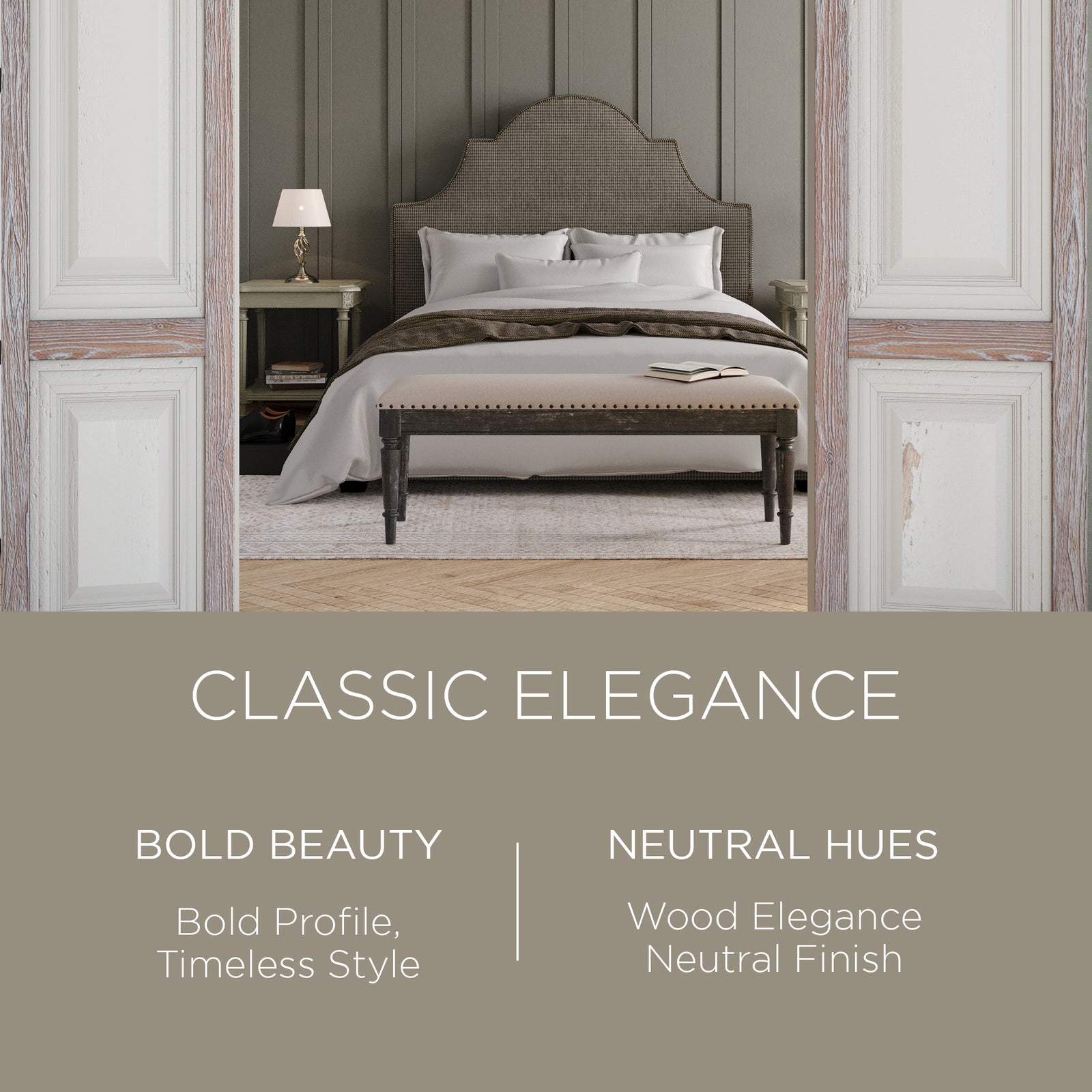 Maven Lane Elizabeth Traditional Upholstered Wooden Bench (Open Box) - VMInnovations