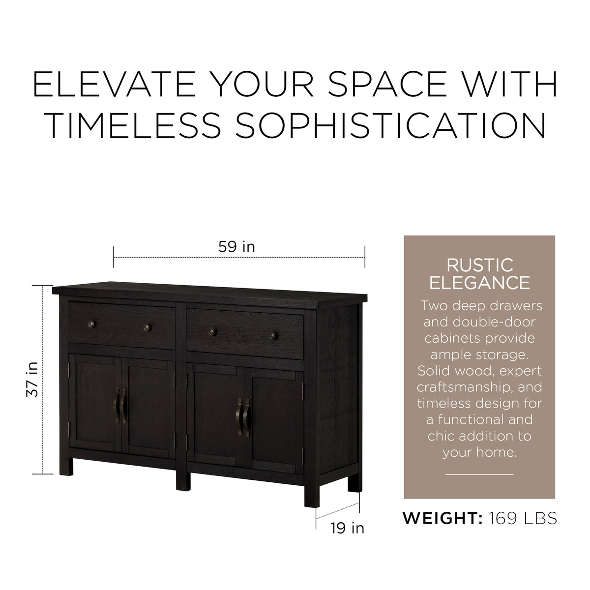 Maven Lane Felix Rustic Wooden Sideboard in Weathered Black Finish (For Parts)