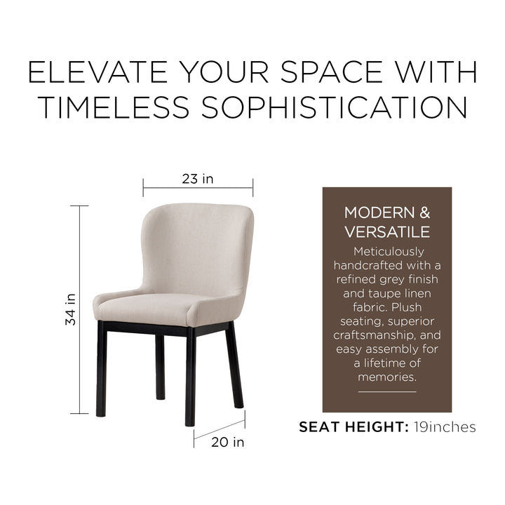 Maven Lane Gia Contemporary Dining Chair, Refined Black, Dove Fabric, Set of 6 - VMInnovations