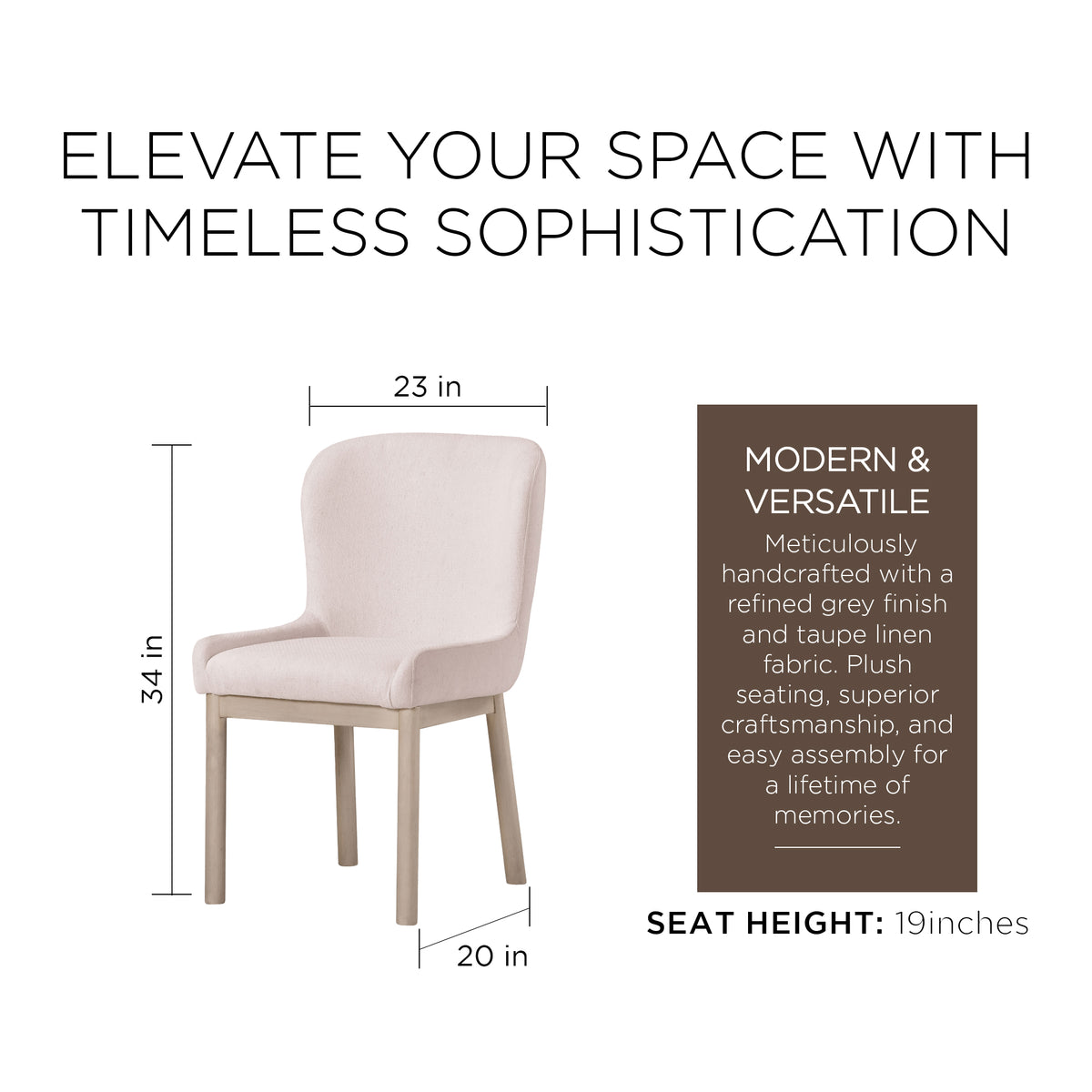 Maven Lane Gia Contemporary Dining Chair, Refined White, Cream Fabric, Set of 4