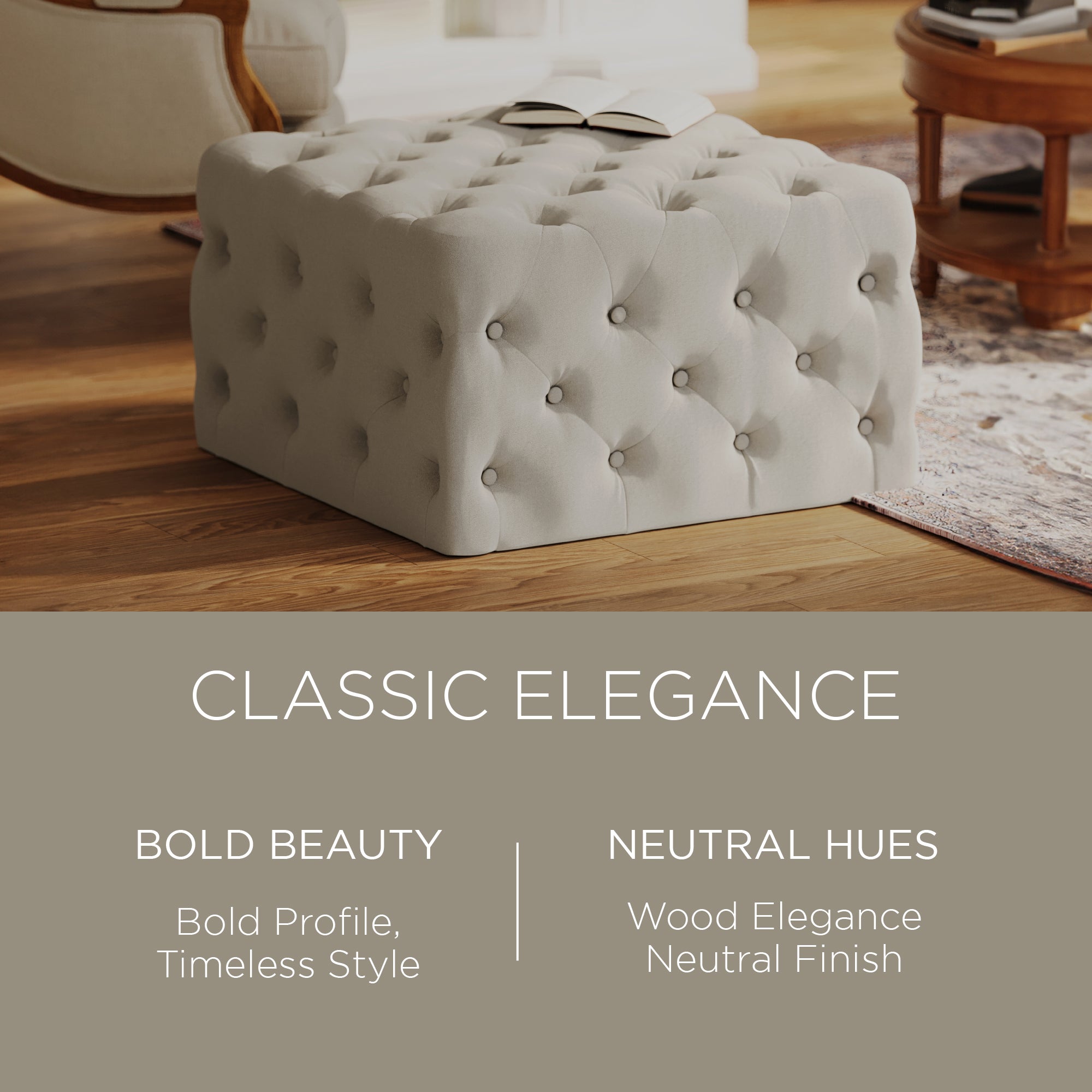 Maven Lane Henry Traditional Ottoman in Dove Fabric Upholstery - VMInnovations