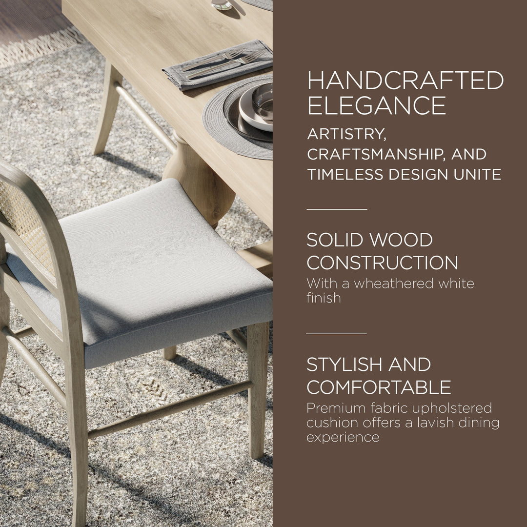 Maven Lane Vera Wooden Dining Chair, Antique Grey & Slate Linen Fabric, Set of 4 - VMInnovations