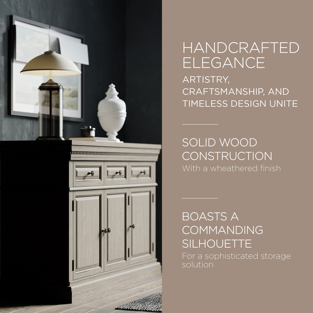 Maven Lane Theo Traditional Wooden Sideboard in Antiqued Grey Finish - VMInnovations