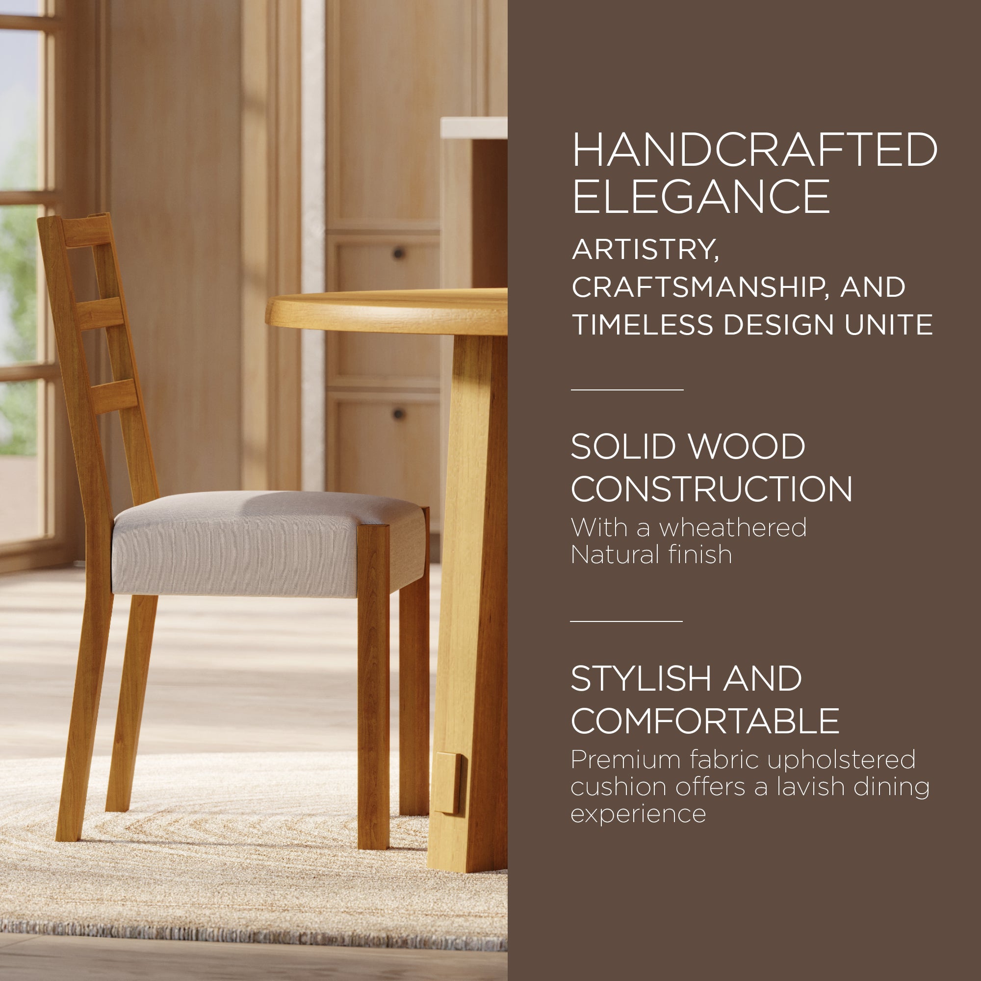 Maven Lane Willow Rustic Dining Chair, Natural w/Taupe Linen Fabric, 2pc (Used) - VMInnovations