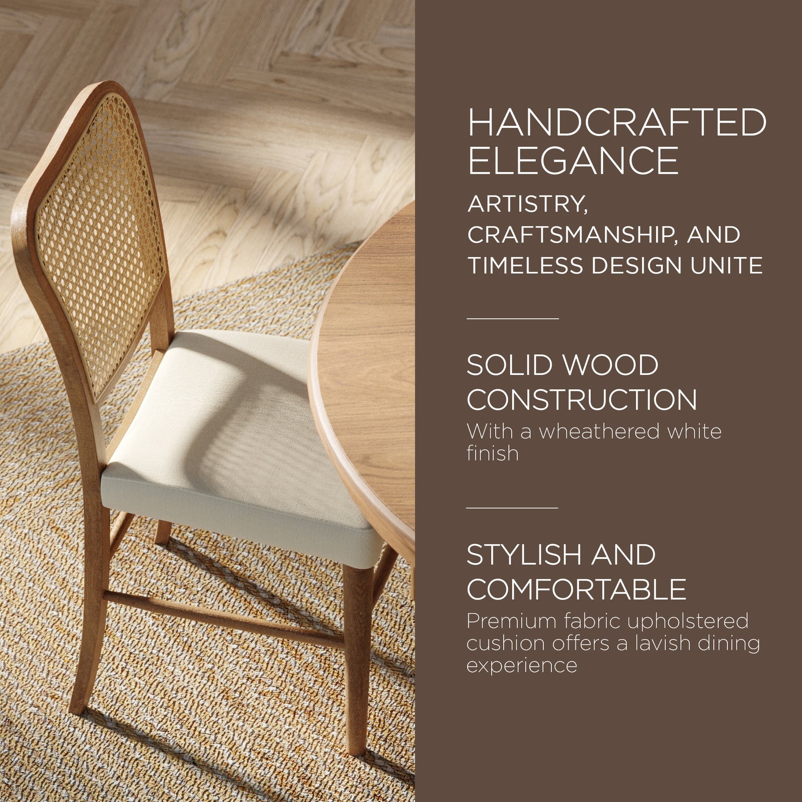 Maven Lane Wood Chair, Antique Natural & Taupe Linen Fabric, Set of 2 (Used) - VMInnovations