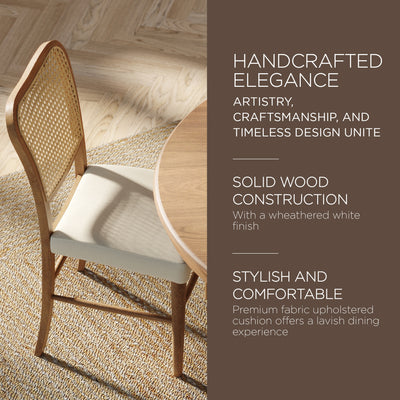 Maven Lane Wood Chair, Antique Natural & Taupe Linen Fabric, Set of 2 (Used) - VMInnovations
