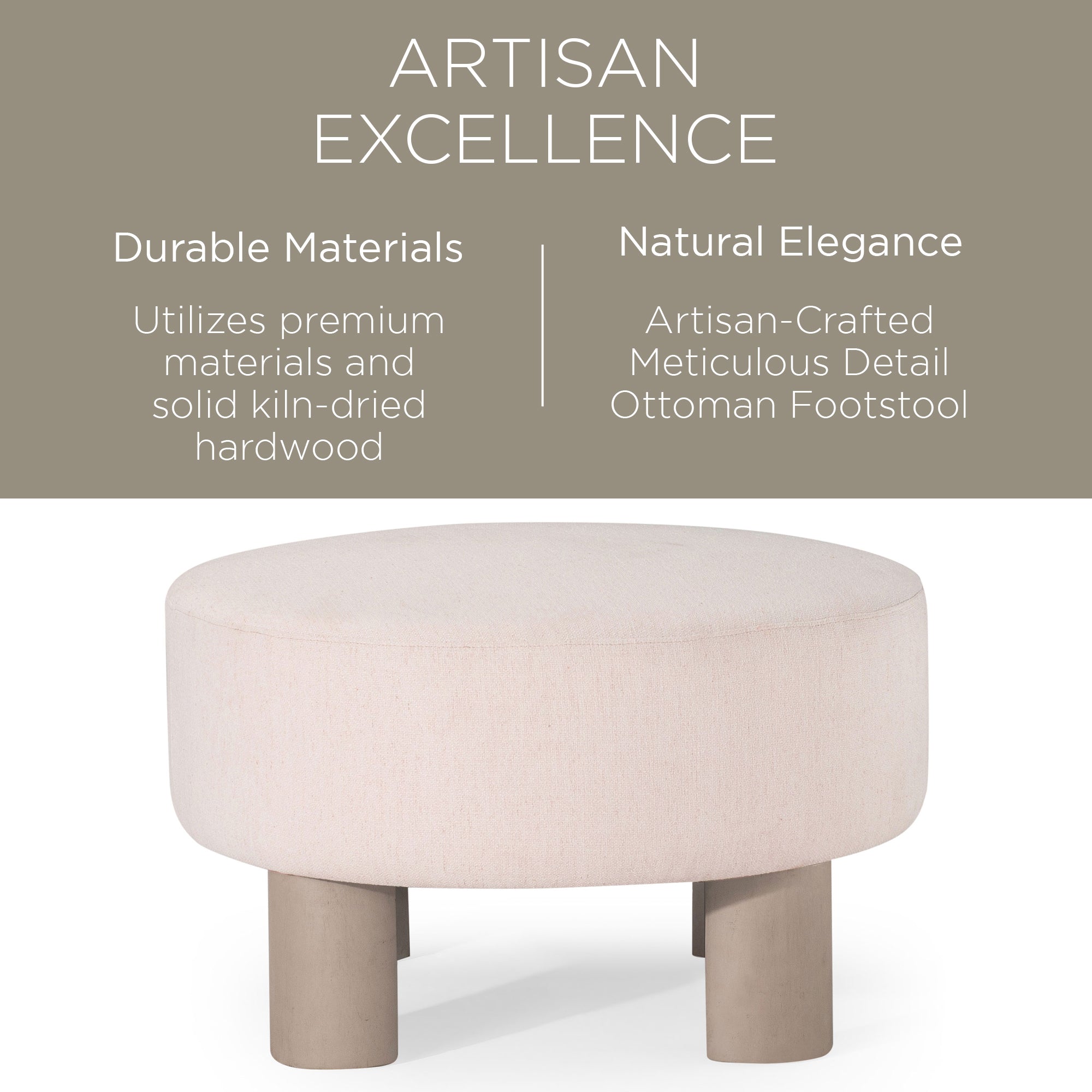 Maven Lane Contemporary Upholstered Ottoman with Refined White Wood Finish(Used) - VMInnovations