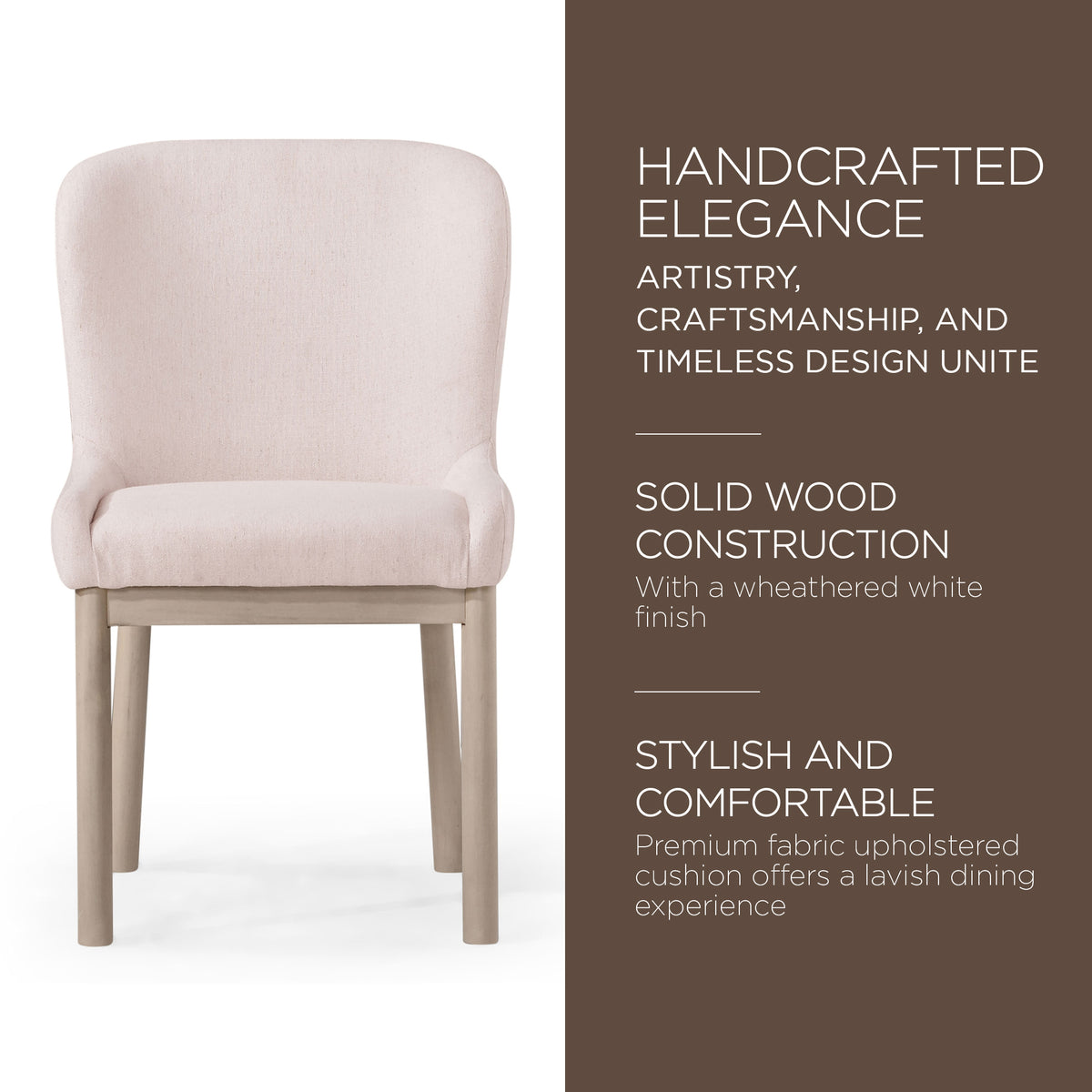 Maven Lane Gia Contemporary Dining Chair, Refined White, Cream Fabric, Set of 4