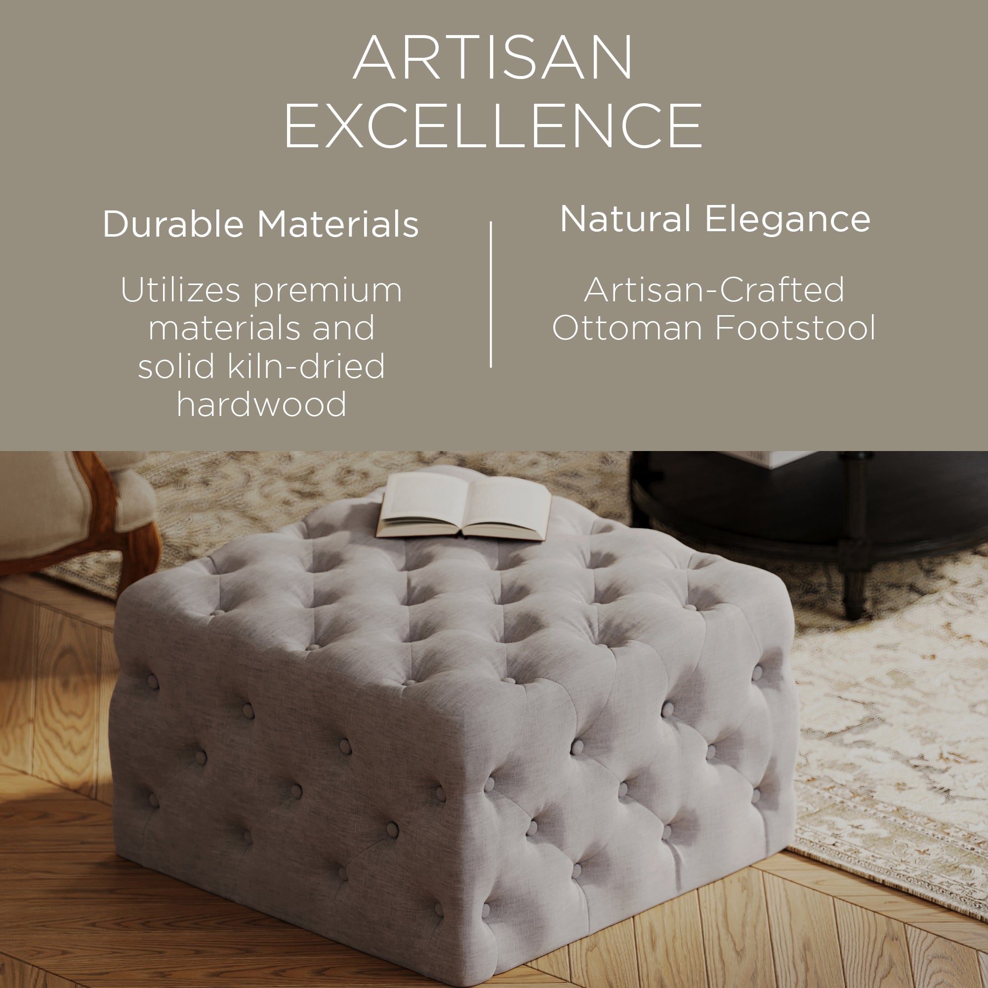 Maven Lane Henry Traditional Ottoman in Slate Fabric Upholstery - VMInnovations